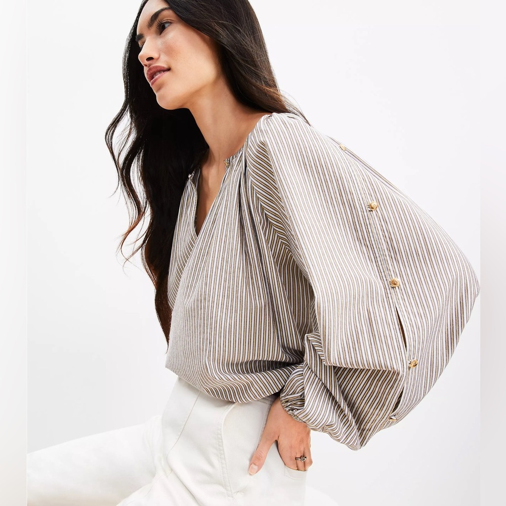 Shimmer Striped Button Sleeve Blouse